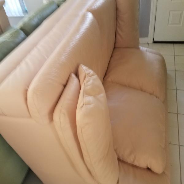 Photo of LEATHER LIGHT TAN COUCH & LOVESEAT DOUBLE RECLINING 