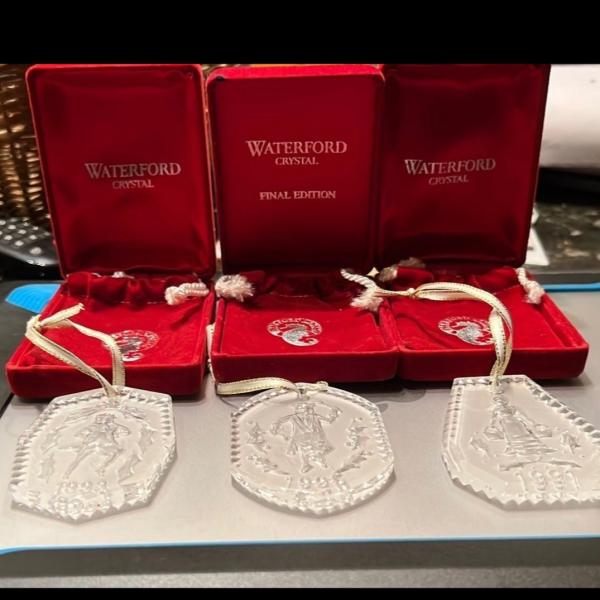 Photo of Vintage Waterford Crystal Christmas Ornaments- 1991, 1993, 1995