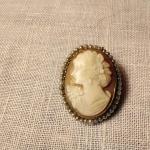 Left Facing Cameo with Seed Pearls Brooch and Pendant