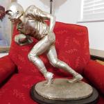 Vintage Sculpture Football Player - 16 1/2 inches Tall on Wood Base