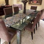 Stunning Art Glass Dining table-kaleidoscope colors-very heavy-no chairs-89.5 x 