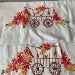 Antique embroidered pillow case set