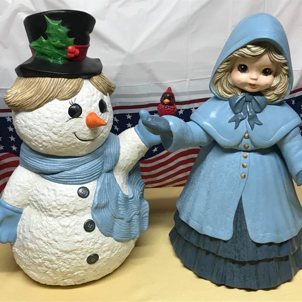 Photo of Large Ceramic Snowman and Girl