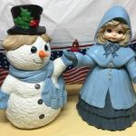 Large Ceramic Snowman and Girl