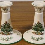 Two Spode Christmas tree Holiday candle holders