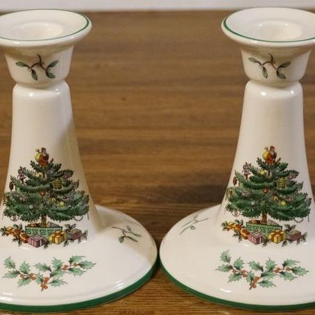 Photo of Two Spode Christmas tree Holiday candle holders