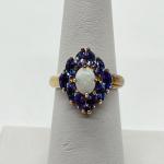 LOT 64: Sterling Silver Opal and Tanzanite Cluster Ring - Size 6