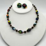 LOT 81: Murano Glass Black with Polka Dots Necklace (17-1/2") and Matching Clip 