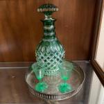 Emerald Green-Hued Cut Glass Decanter & More (LR-HS)