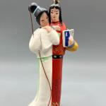 Vintage Hand Painted Sculpted Clay Japanese Geisha Slim Figurine Statue