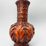Retro Chinese Weaved Rattan Wicker Wrapped Ceramic Flower Bud Vase
