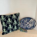 8776 Octopus Theme Pillow w/Tray & Dolphin Beaded Glasses Case