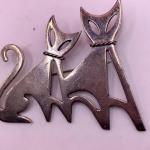 Vintage Sterling Silver 925 TAXCO Mexico Two Cats Brooch/Pin