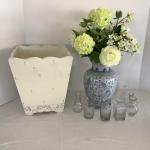 Lot 9004  Faux Floral Arrangement in Blue/White Porcelain Vase, Mini Bud Vases, 