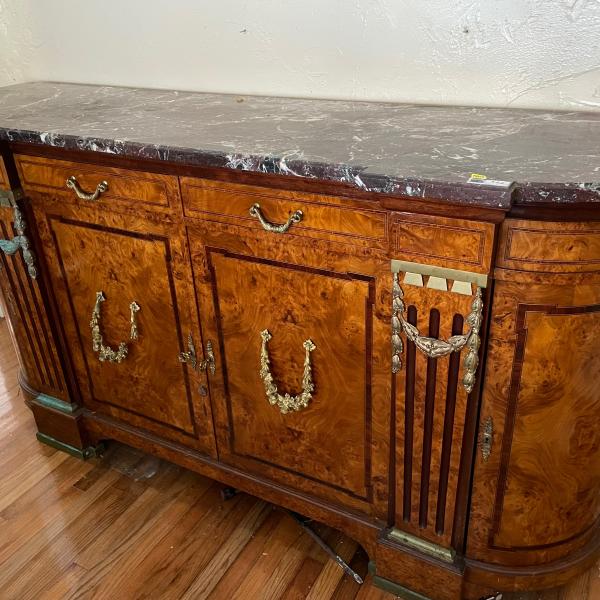 Photo of Antique Marble Credenza Buffet with Bronze Handles