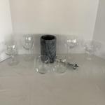 Lot 9006 Gray Marble Wine Bottle Chiller / Variety Wine Glasses 7 Corkscrew