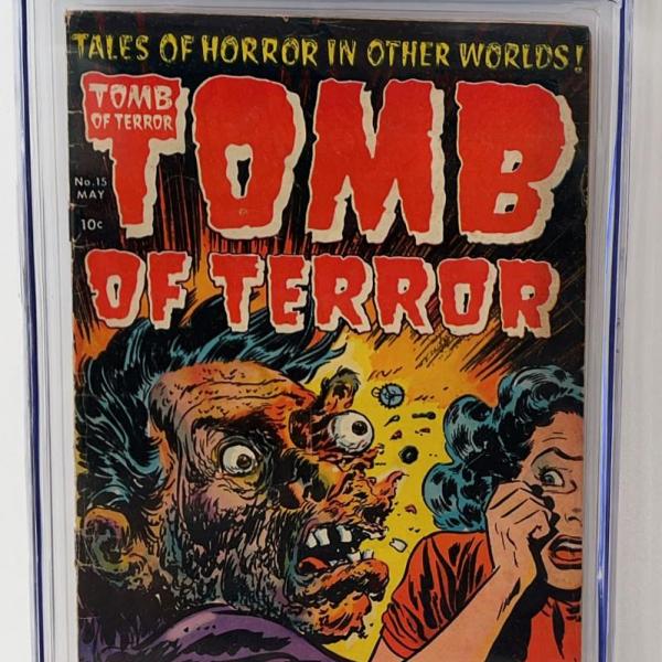 Photo of Tomb of Terror #15 (Harvey, 1954) CGC VG- 3.5 - Classic "exploding face" cover