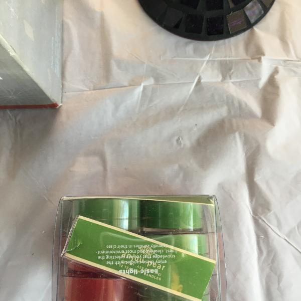 Photo of Whole Home Holiday Mosaic Hurricane Candle with box of 11 candles