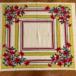 Vintage 45"x51" vibrant deep red yellow on white tablecloth