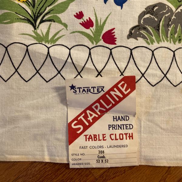 Photo of STARLINE STARTEX Tablecloth hand painted original tag 52" x 52"