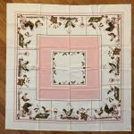 Vtg Tablecloth Roosters chickens eggs white w/pink 50"x50" 