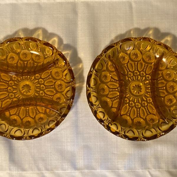 Photo of Lot of 2 Vintage amber moon and stars 3 section divided dishes