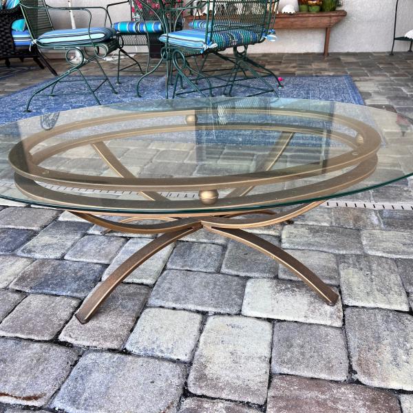 Photo of Beveled Heavy Glass Top Brushed Metal Coffee Table
