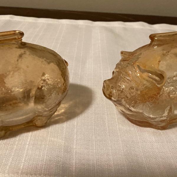 Photo of Lot of 2 Vintage Marigold carnival glass piggy pig coin banks