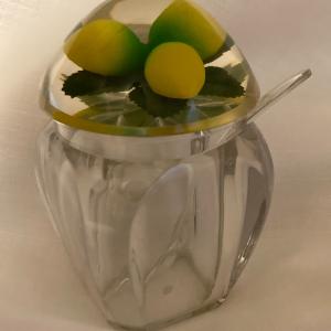Photo of 3 pc Retro clear lucite jam marmalade pot w/spoon lid