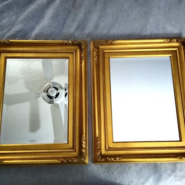 Photo of Set of Two Beveled Mirrors in Golden Frames