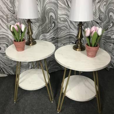 Photo of New Pair of White and Gold Side Tables