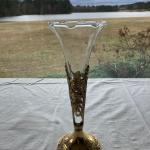 Tall glass & brass vase