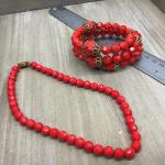 Red Glass Necklace with Faux Red Beaded Bracelet