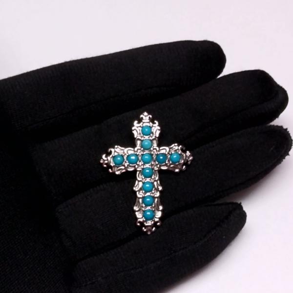 Photo of Natural Sleeping Beauty Turquoise Cross Pendant in Stainless Steel