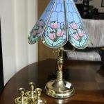 Lamp and 3 brass candle holders