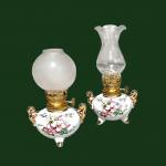 2 Vintage Norcrest Japan Ivory Porcelain Miniature Finger Oil Lamps