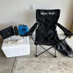FOLDING CAMPING CHAIR, INSULATED LUNCH BAGS AND TRAVEL CUP