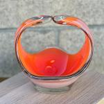 Vintage Flygsfors Coquille Vase Orange White and Clear Hand Blown Glass by Paul 