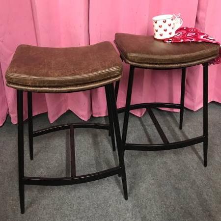 Photo of Pair of New Brown Leather Barstools