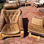 MCM 1970's Swedish Leather Lounge Chair Ottoman Ake Fribytter for Nelo Kroken