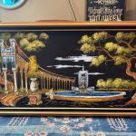 Vintage MCM Mid Century Modern Ashbrook Velvet Lighted Painting Landscape Signed