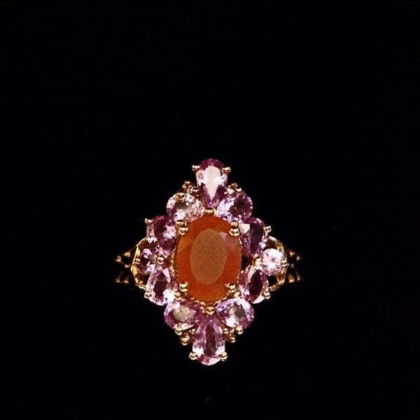 Photo of 10Kt Gold Fire Opal/Pink Sapphire/Diamond Ring