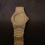 Never Worn Hip Hop Men’s Crystal Diamond Pave Watch Gold Plated