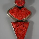 CHINESE CINNABAR PIN/ PENDANT SET IN STERLING