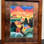 New Mexico Village Ted Remington Framed Brightly Colored Southwestern Art
