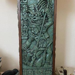 Photo of Large Vintage 60's Mayan Style Malachite Carved Stone Lamp