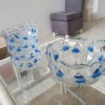 Bowl set with blue flowers - glass