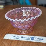 L.E. Smith Pink Opalescent Glass Moon & Stars Footed Bowl or Compote