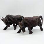 Pair (2) ~ Wood Hand Carved Bulls
