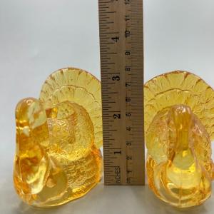 Photo of Pair of Vintage Amber Glass Turkey Candlestick Holders
